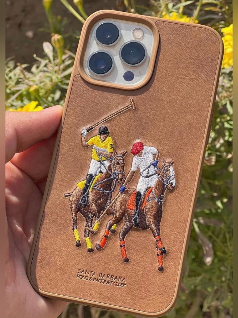 Santa Barbara Jockey Series Brown Polo Leather Back Case for iPhone 14 Pro Max